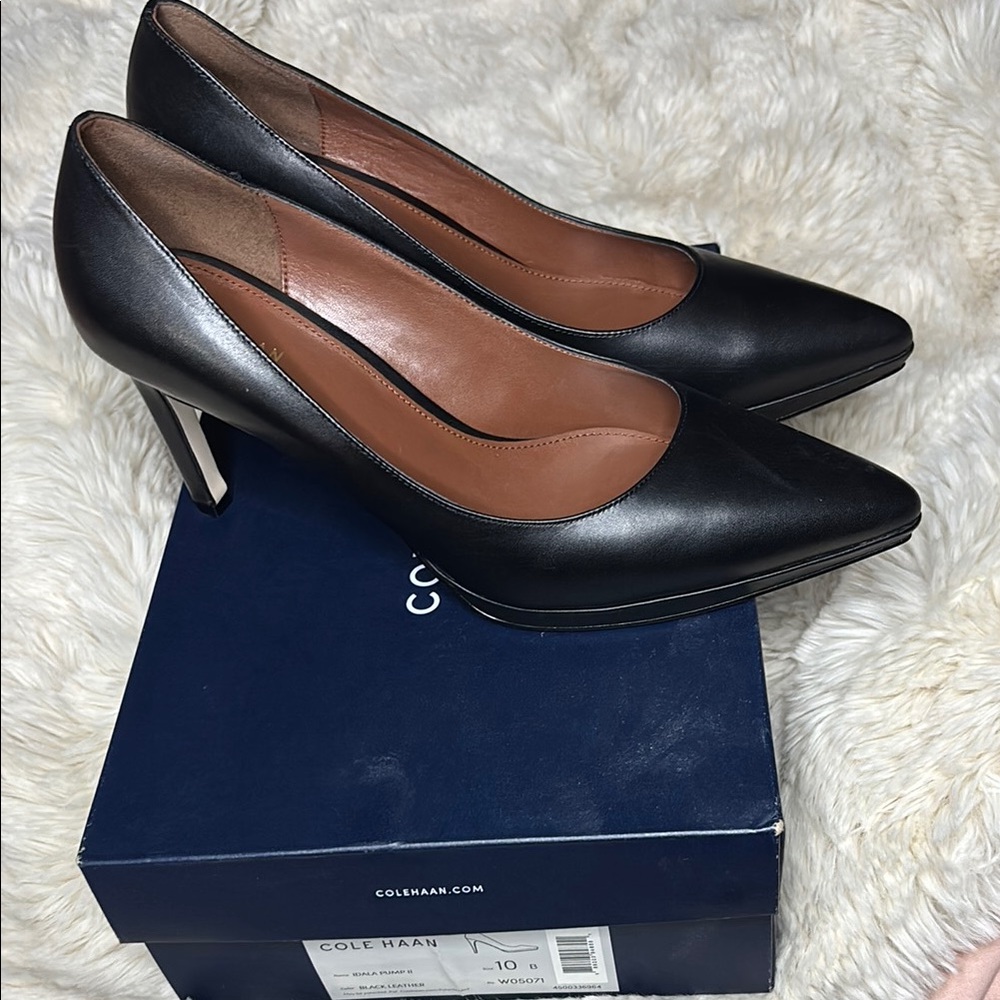 Cole Haan Black Leather Pointed-Toe Heels